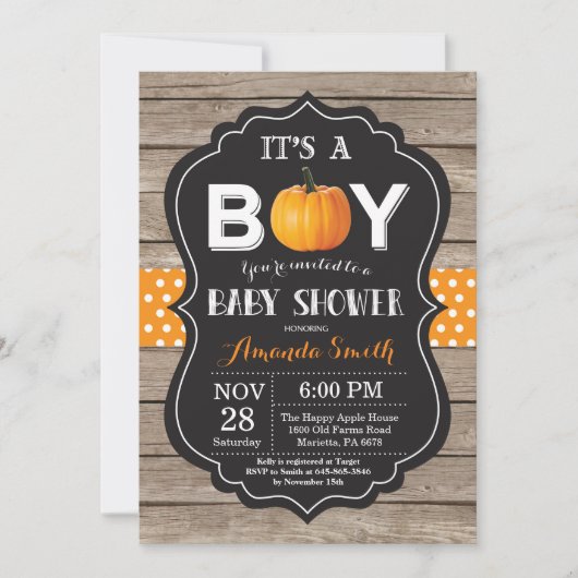 Rustic Pumpkin Fall Baby Shower Einladungskarte Einladung (Vorderseite)