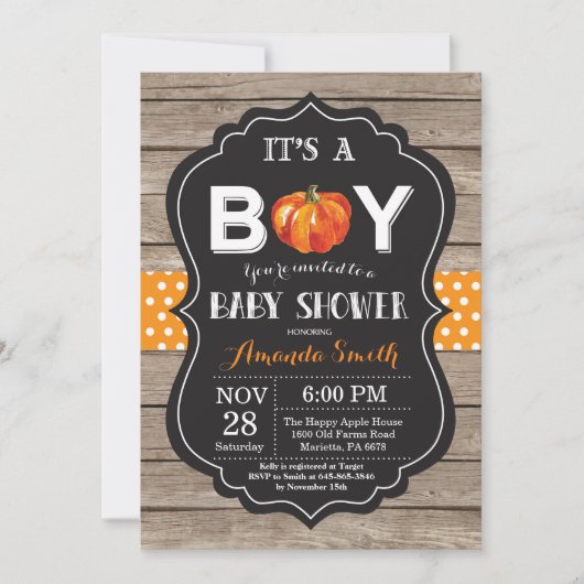 Rustic Pumpkin Fall Baby Shower Einladungskarte Einladung (Vorderseite)