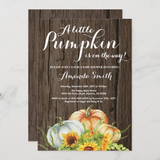 Rustic Pumpkin Fall Babydusche Einladung (Vorne/Hinten)