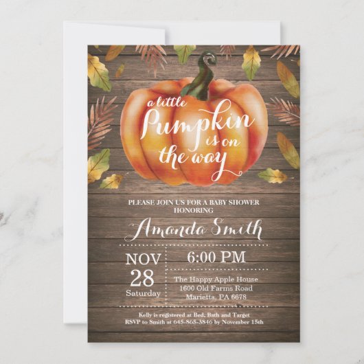 Rustic Pumpkin Fall Babydusche Einladung (Vorderseite)