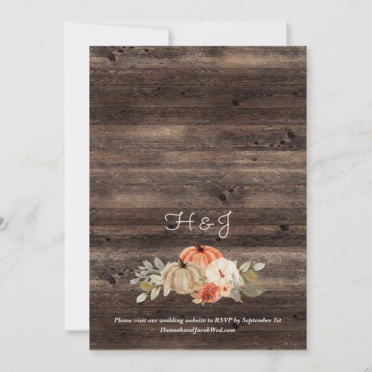 Rustic Pumpkin Fall Barn Wood Wedding Einladung (Rückseite)