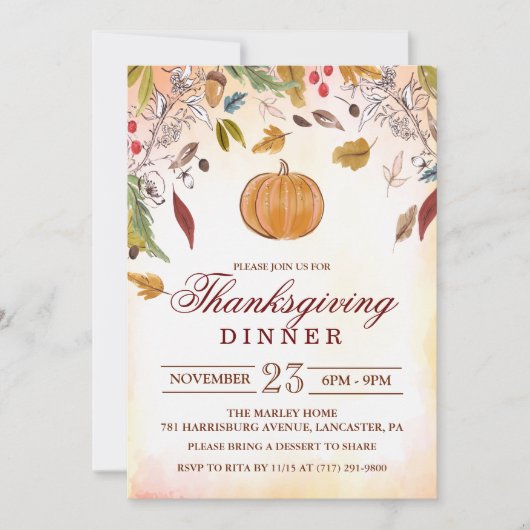 Rustic Pumpkin Fall Erntedank Dinner Einladung (Vorderseite)