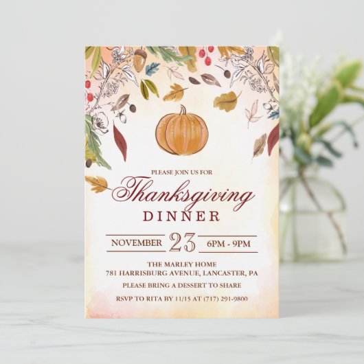 Rustic Pumpkin Fall Erntedank Dinner Einladung (Stehend Vorderseite)