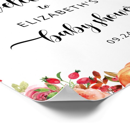 Rustic Pumpkin Fall Floral Baby Dusche Willkommen Poster (Ecke)