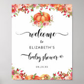 Rustic Pumpkin Fall Floral Baby Dusche Willkommen Poster (Vorne)