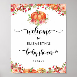 Rustic Pumpkin Fall Floral Baby Dusche Willkommen Poster