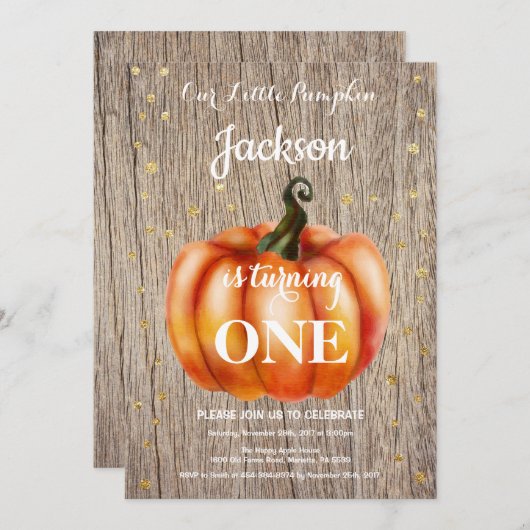 Rustic Pumpkin Fall Geburtstag Einladung Gold (Vorne/Hinten)