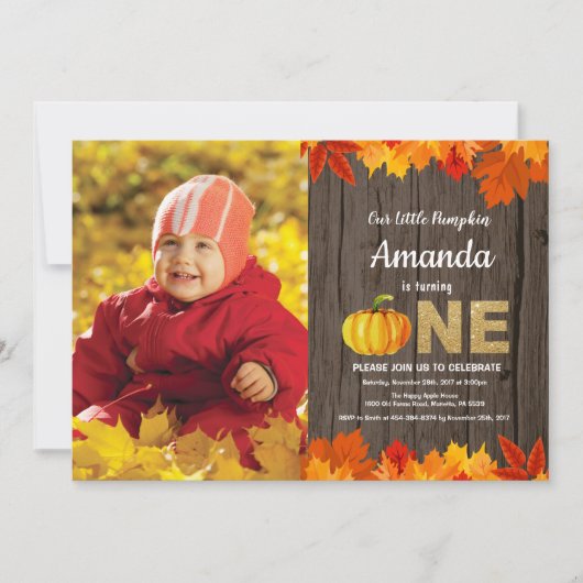 Rustic Pumpkin Fall Geburtstag Einladung Gold (Vorderseite)