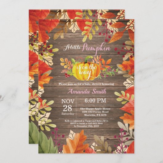 Rustic Pumpkin Fall Girl Dusche Einladung (Vorne/Hinten)