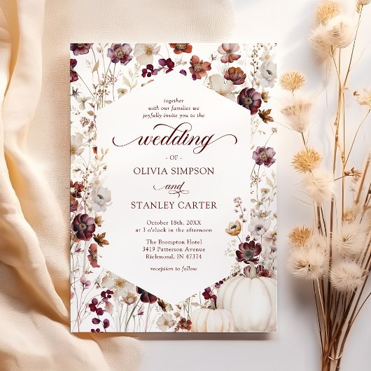 Rustic Pumpkin Fall Wildblume Hochzeit Einladung