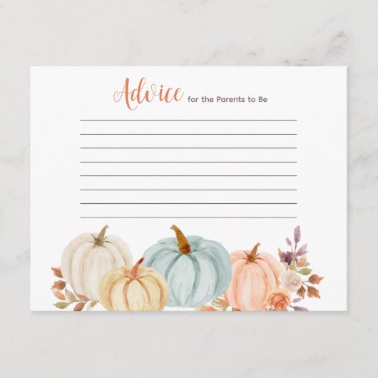 Rustic Pumpkin Floral Advice Card Kinderdusche Begleitkarte (Vorderseite)