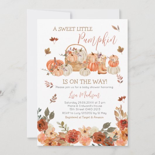 Rustic Pumpkin Floral Baby Dusche Herbstlaub Einladung (Vorderseite)