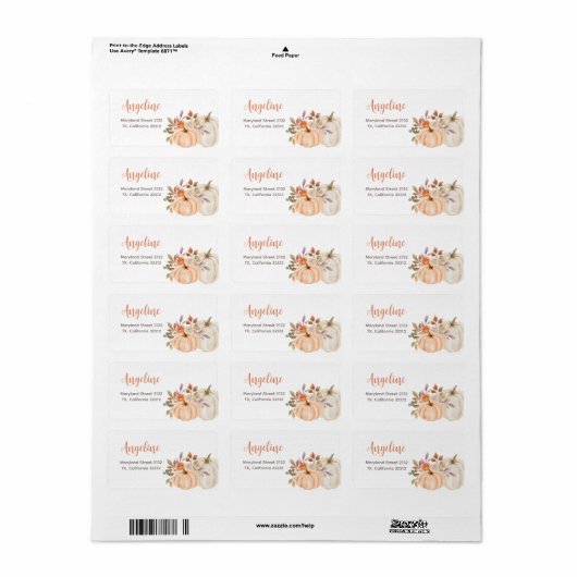 Rustic Pumpkin Floral Brautparty Address Label Adressaufkleber (Vorne)