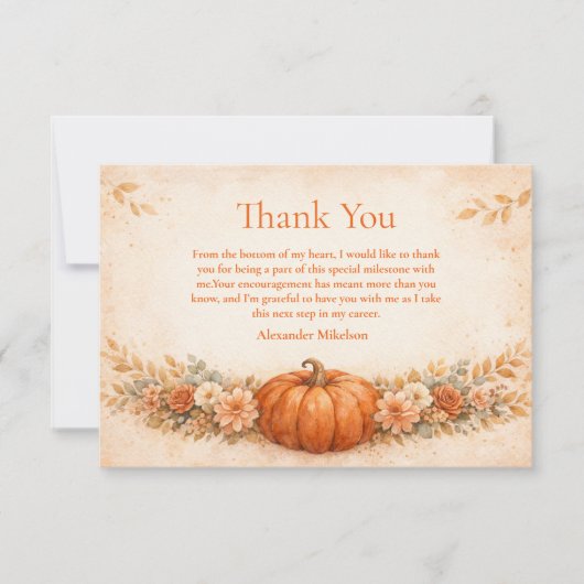 Rustic Pumpkin Floral Fall Graduation Dankeskarte (Vorderseite)