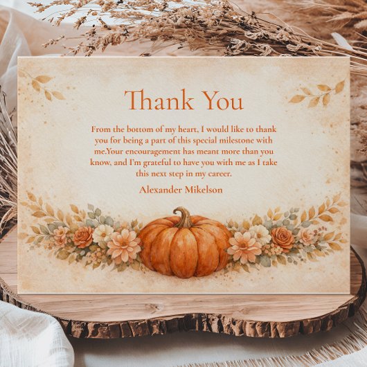 Rustic Pumpkin Floral Fall Graduation Dankeskarte