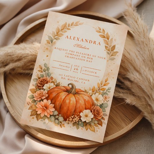 Rustic Pumpkin Floral Fall Graduation Einladung