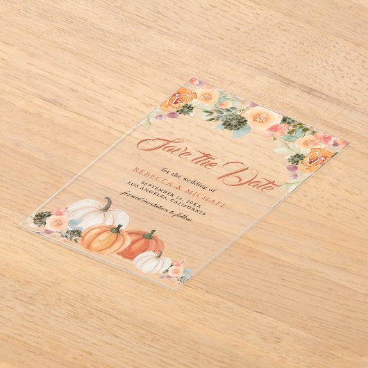 Rustic Pumpkin Floral Wedding Save the Date Acryleinladungen (Ablage )