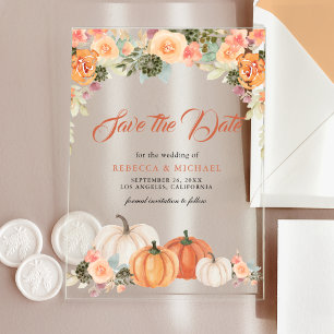 Rustic Pumpkin Floral Wedding Save the Date Acryleinladungen