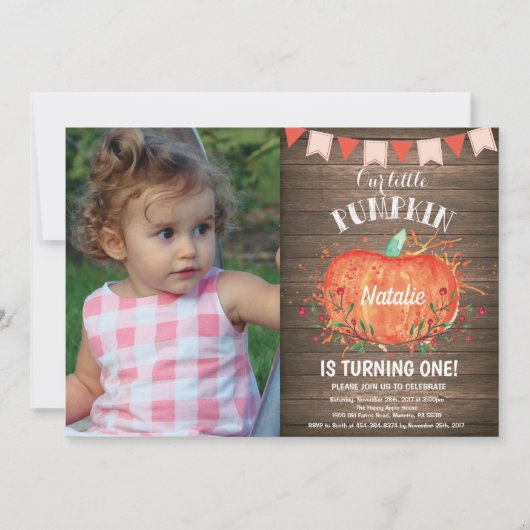 Rustic Pumpkin Geburtstag Einladung Pink (Vorderseite)