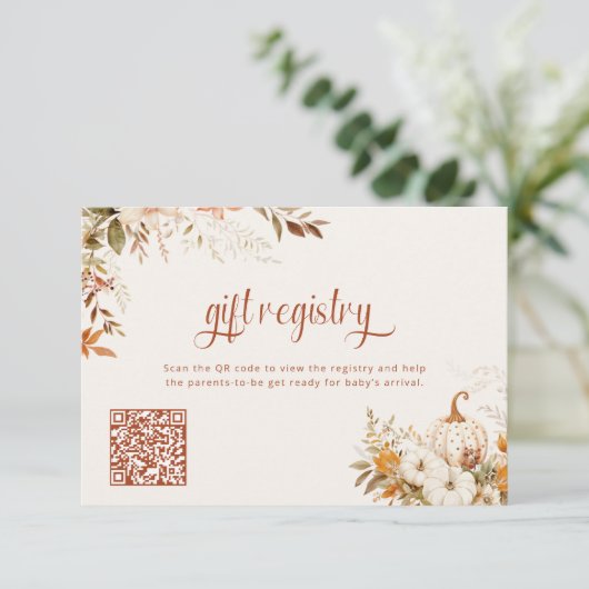Rustic Pumpkin Geschenk Registry Baby Dusche Begleitkarte (Stehend Vorderseite)