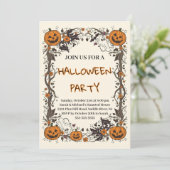 Rustic Pumpkin & Ghost Spooky Fall Halloween Party Einladung (Stehend Vorderseite)