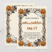 Rustic Pumpkin & Ghost Spooky Fall Halloween Party Einladung (Vorne/Hinten)