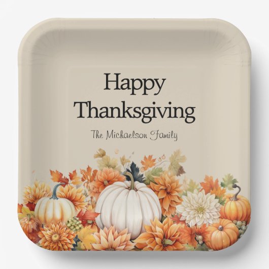 Rustic Pumpkin glücklich Thanksgiving Personalisie Pappteller (Vorderseite)