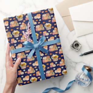 Rustic Pumpkin Harvest auf Navy Blue Geschenkpapier