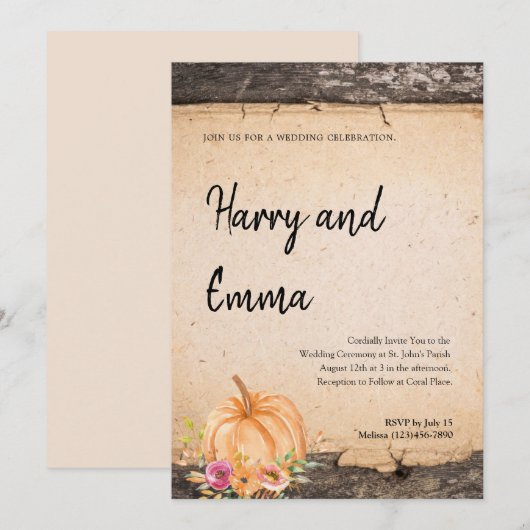 Rustic Pumpkin Hochzeit Einladung (Vorne/Hinten)