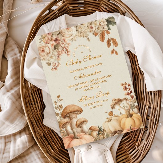 Rustic Pumpkin Mushroom Baby Dusche Einladung