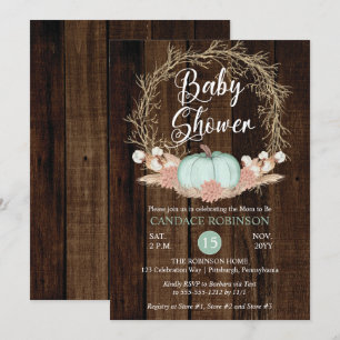 Rustic Pumpkin Pampas Wreath Boy Baby Dusche Einladung