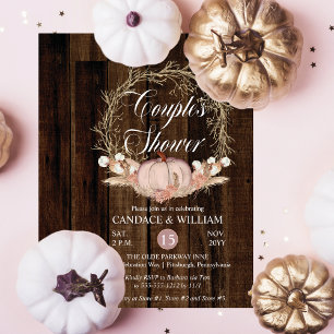 Rustic Pumpkin Pampas Wreath Couple's Dusche Einladung