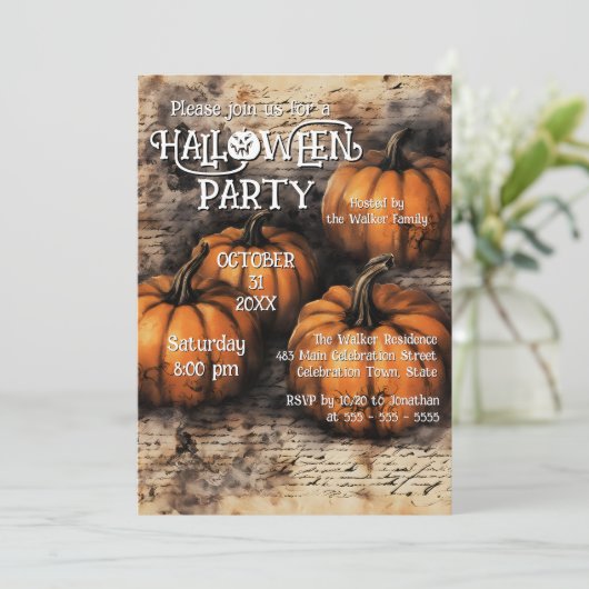 Rustic Pumpkin Patch Halloween-Party Einladung (Stehend Vorderseite)