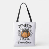 Rustic Pumpkin Season Herbst Erntedank Name Tasche (Rückseite)