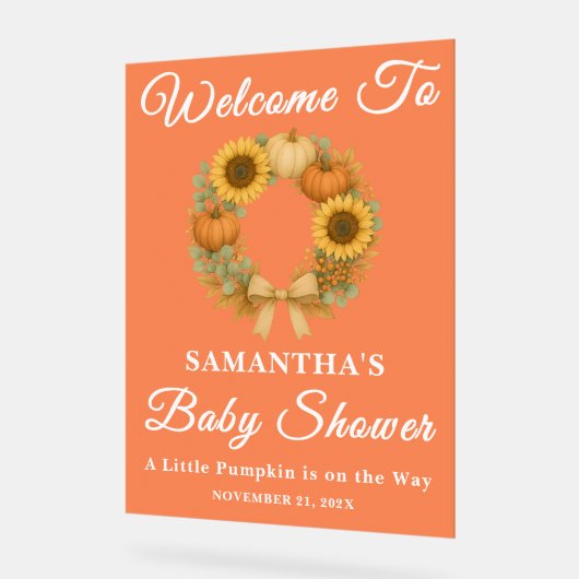 Rustic Pumpkin Sonnenblumen Fall Babydusche Willko Acrylschild (Winkel)