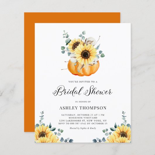 Rustic Pumpkin Sunflower Bridal Dusche Einladung (Vorne/Hinten)
