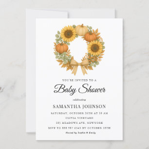 Rustic Pumpkin & Sunflower Wreath Fall Baby Dusche Einladung