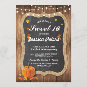 Rustic Pumpkin Sweet 16 Party Chalk Wood Einladung