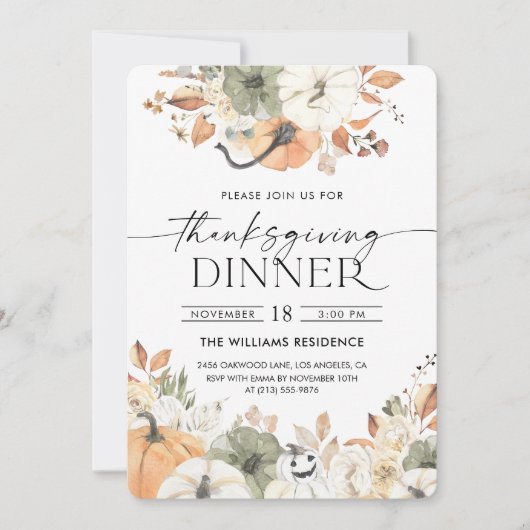 Rustic Pumpkin Thanksgiving Dinner Invitation Einladung (Vorderseite)