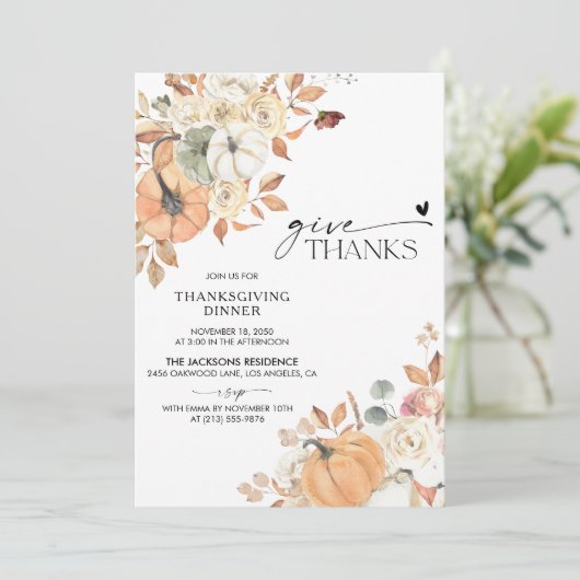 Rustic Pumpkin Thanksgiving Dinner Invitation Save The Date (Stehend Vorderseite)