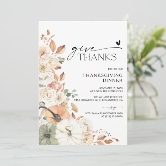 Rustic Pumpkin Thanksgiving Dinner Invitation Save The Date (Stehend Vorderseite)