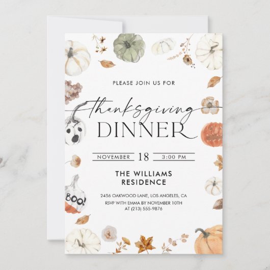 Rustic Pumpkin Thanksgiving Dinner Invitation Save The Date (Vorderseite)