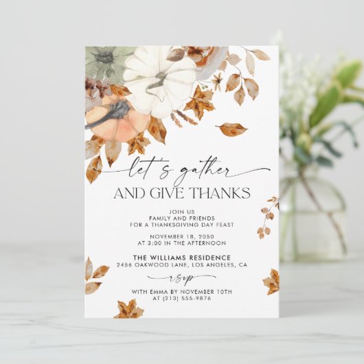 Rustic Pumpkin Thanksgiving Dinner Invitation Save The Date (Stehend Vorderseite)