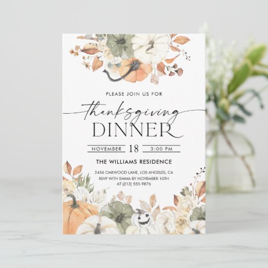Rustic Pumpkin Thanksgiving Dinner Invitation Save The Date (Stehend Vorderseite)