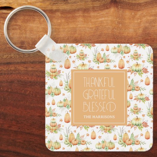 Rustic Pumpkin Verlasse dankbare dankbare, dankbar Schlüsselanhänger (Vorderseite)