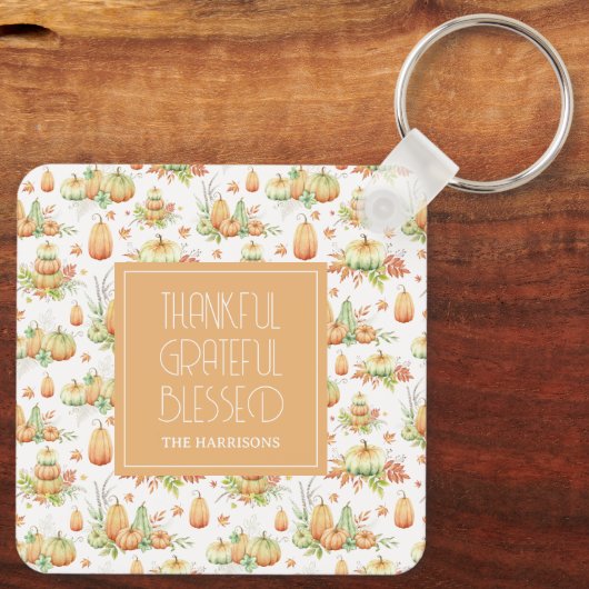 Rustic Pumpkin Verlasse dankbare dankbare, dankbar Schlüsselanhänger (Rückseite)