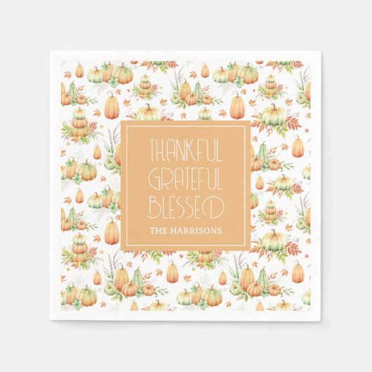 Rustic Pumpkin Verlasse dankbare dankbare, dankbar Serviette (Vorderseite)