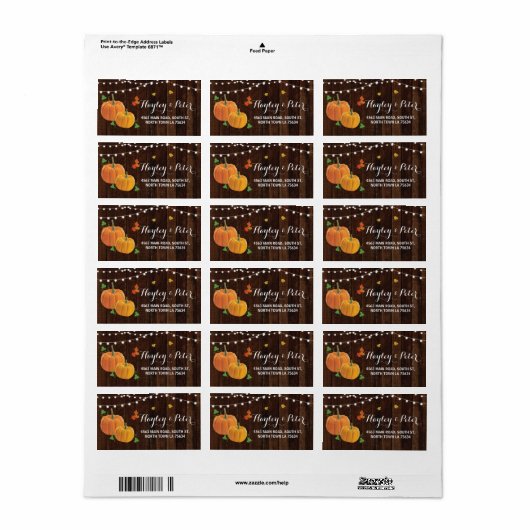 Rustic Pumpkin Wood Address Lights Labels Stickers Adressaufkleber (Vorne)
