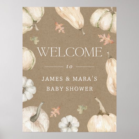 Rustic Pumpkins Fall Baby Dusche Begrüßungszeichen Poster (Vorne)