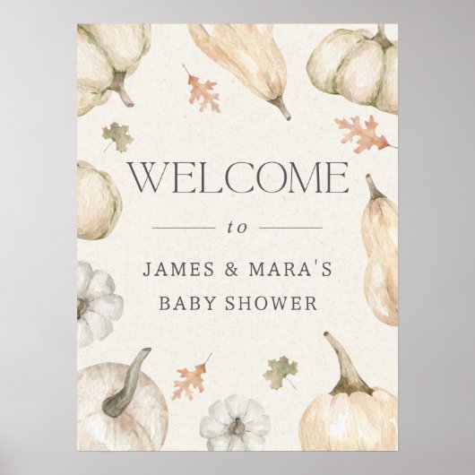 Rustic Pumpkins Fall Baby Dusche Begrüßungszeichen Poster (Vorne)